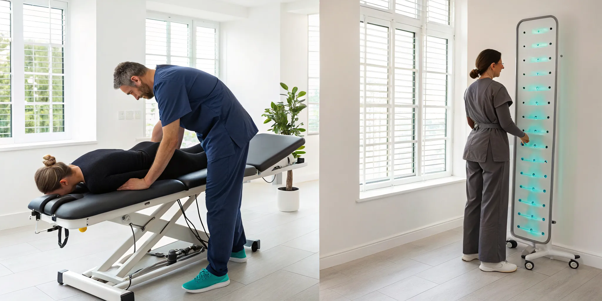 Patient receiving chiropractic and decompression treatments as part of a phased recovery plan.