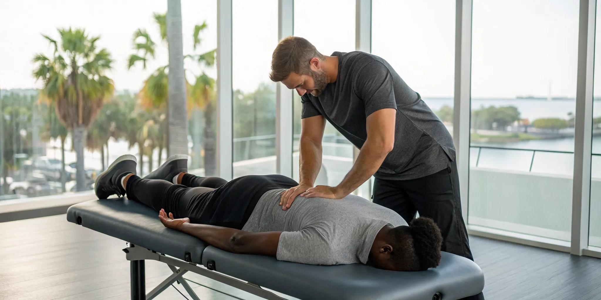 Athlete receiving a chiropractic adjustment for sports recovery in Tampa, FL.