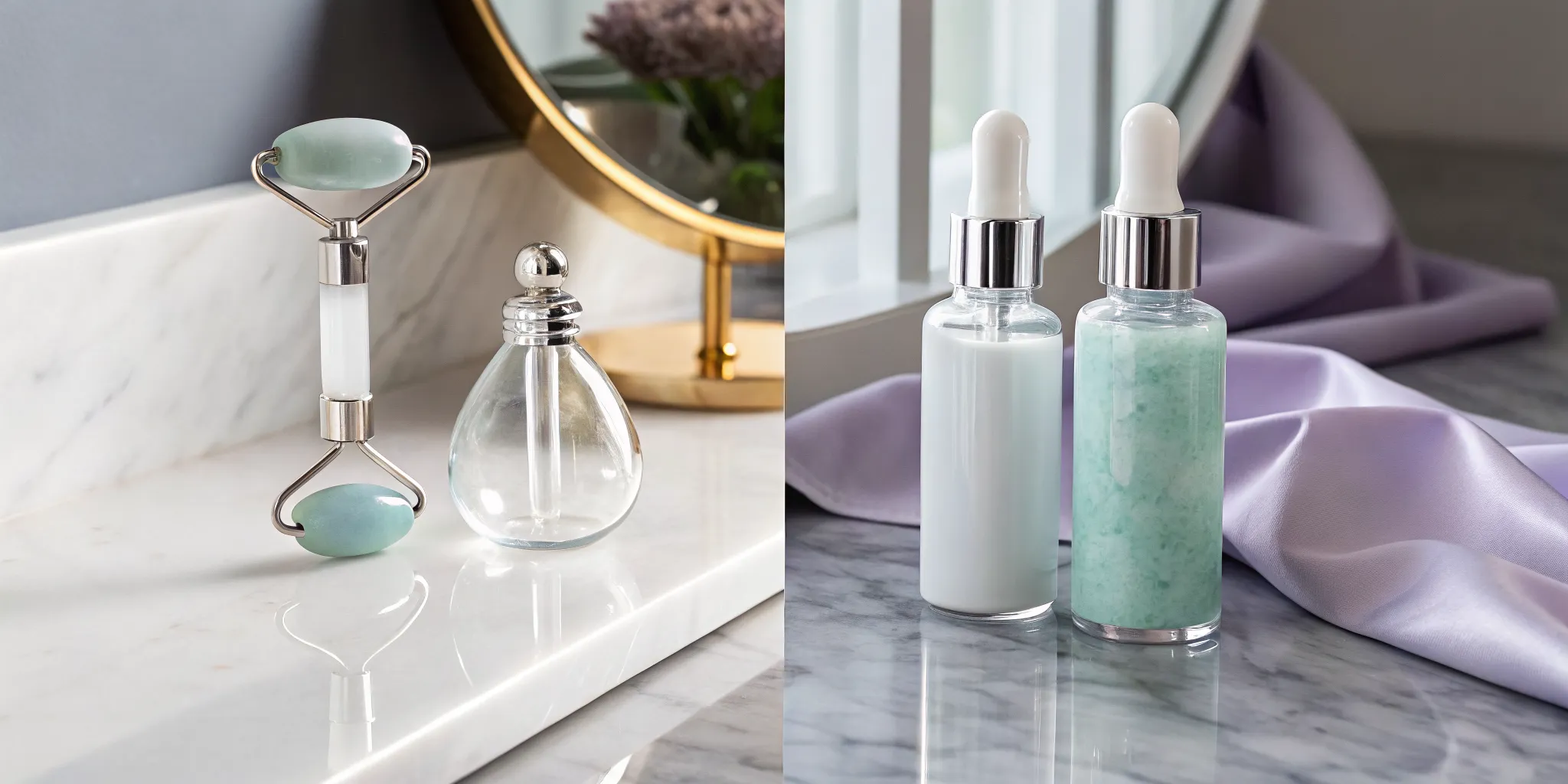 Jade roller and serums for anti-aging, a contrast to longevity medicine.