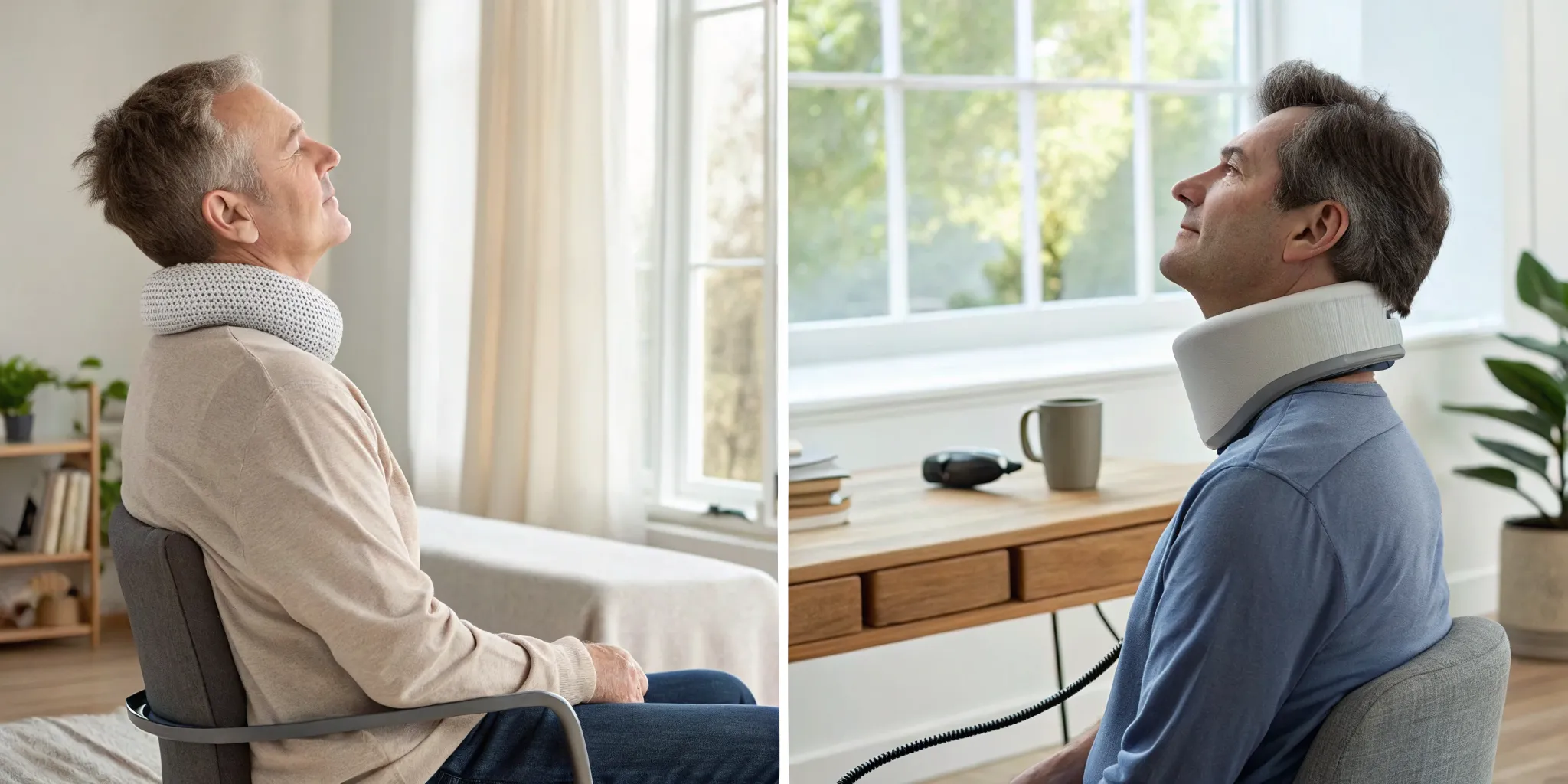 Cervical traction at home vs. professional in-clinic treatment for neck pain.