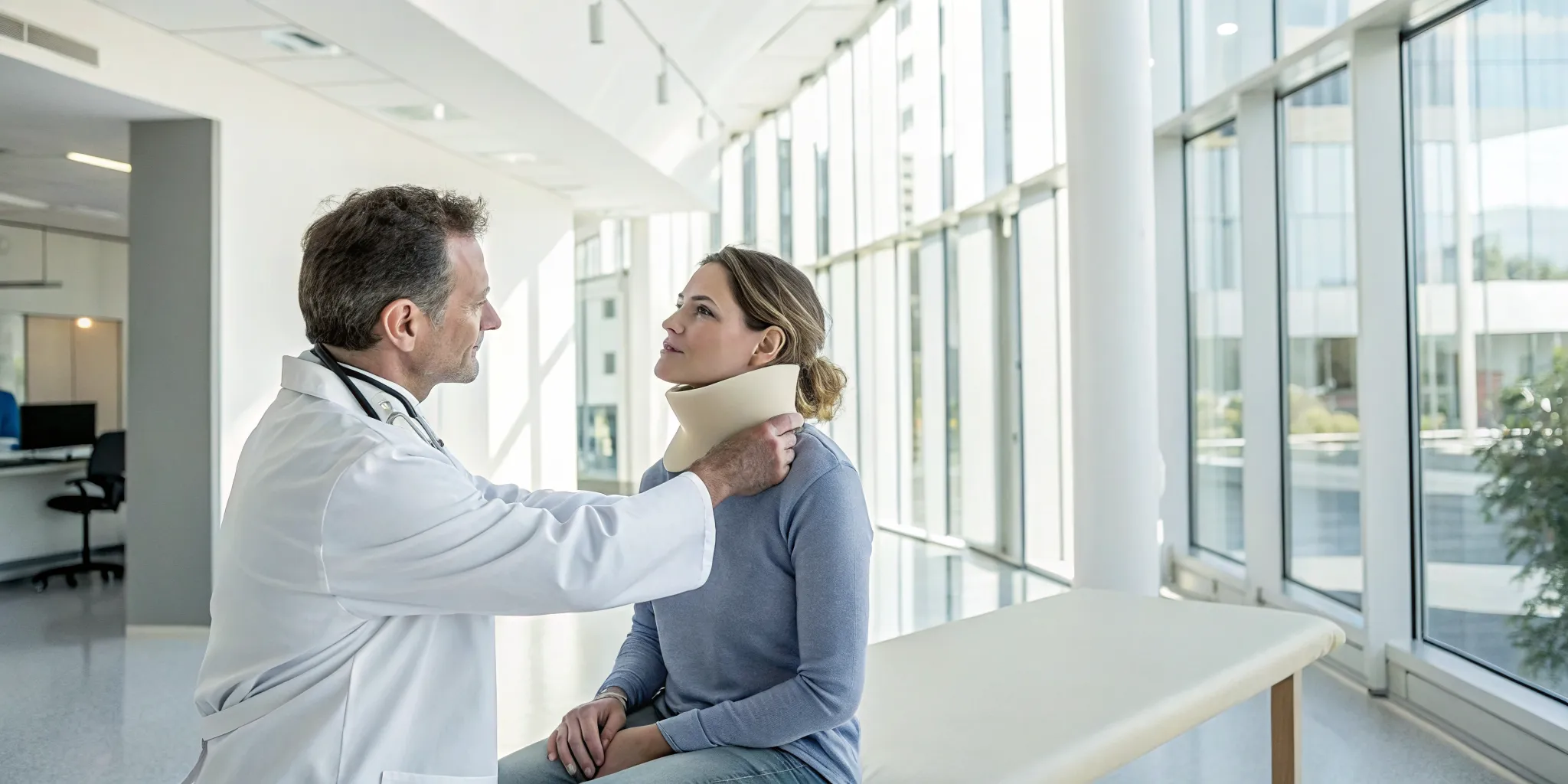 Woman receiving treatment for a car accident neck injury.