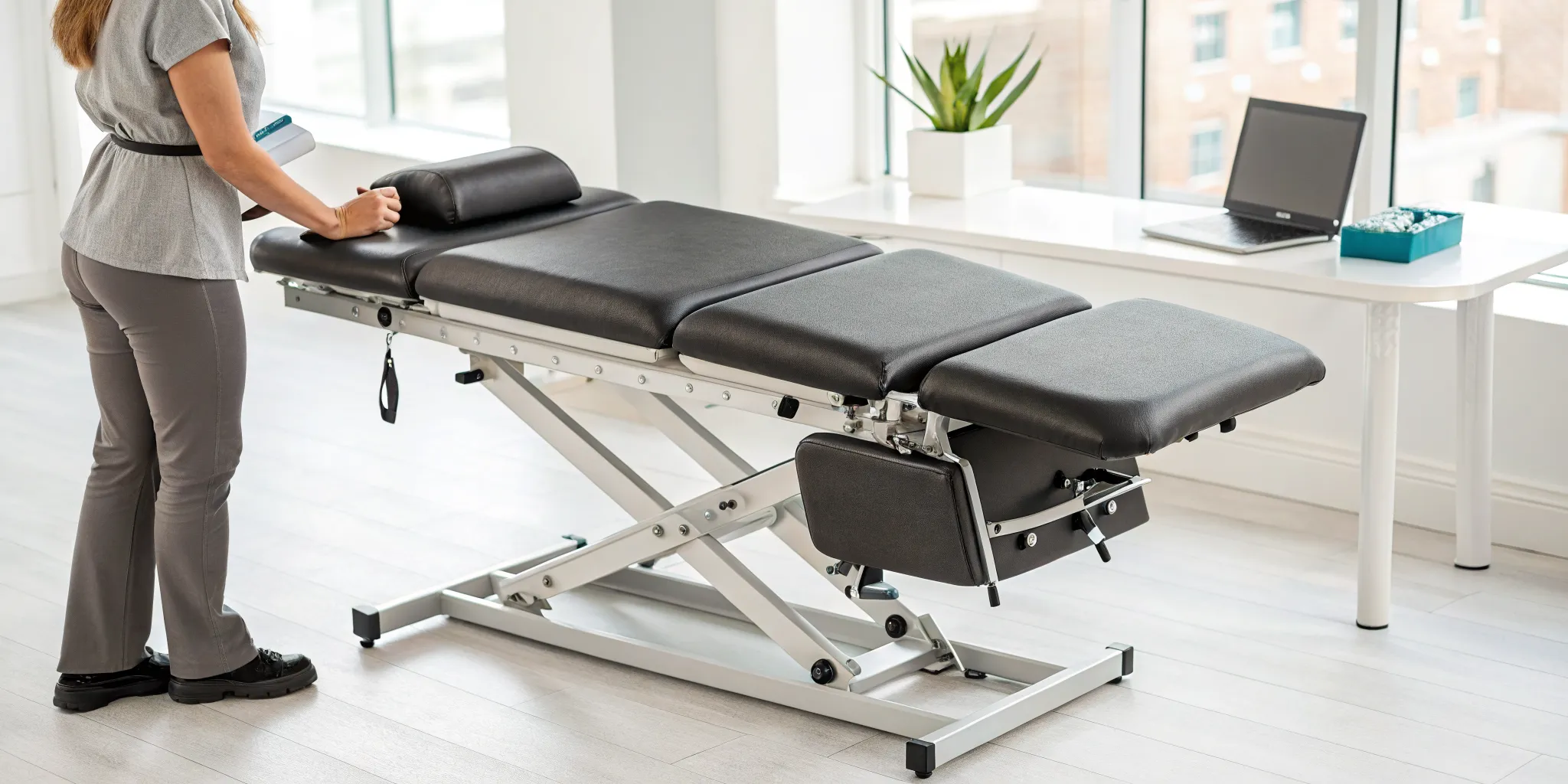 A modern spinal decompression table, a key factor in the cost of this therapy.
