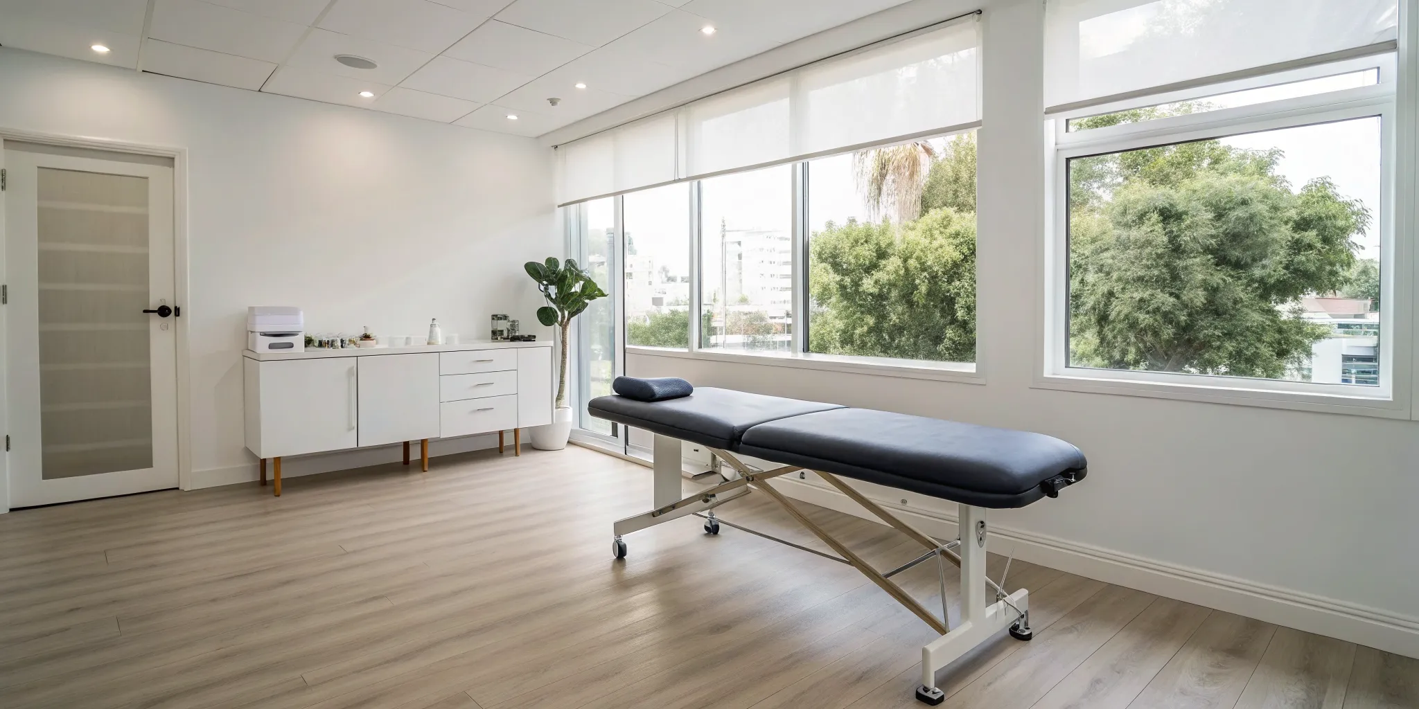 Clinician using shockwave therapy for a patient's lower back pain.