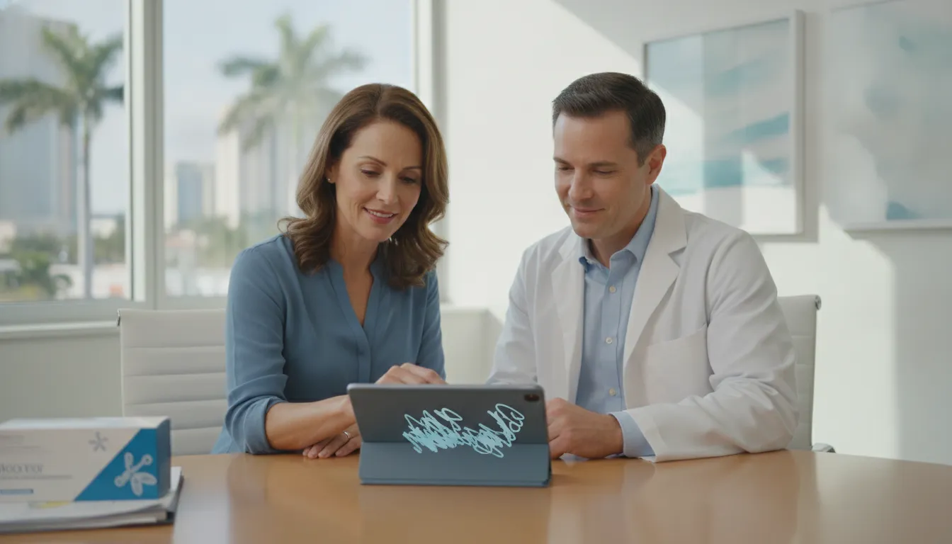 Clinician and patient reviewing a functional medicine stool testing report