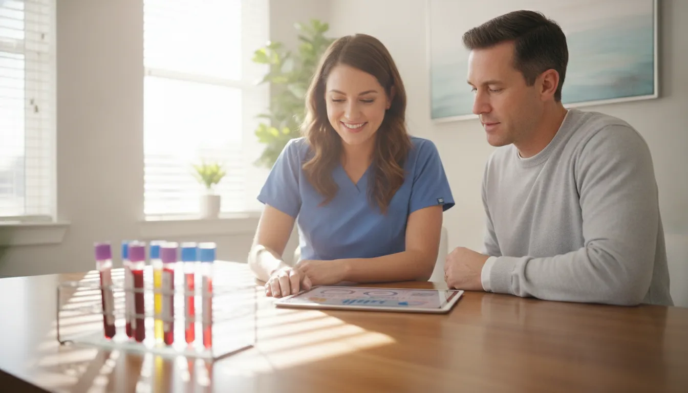 Clinician and patient discussing comprehensive functional medicine bloodwork