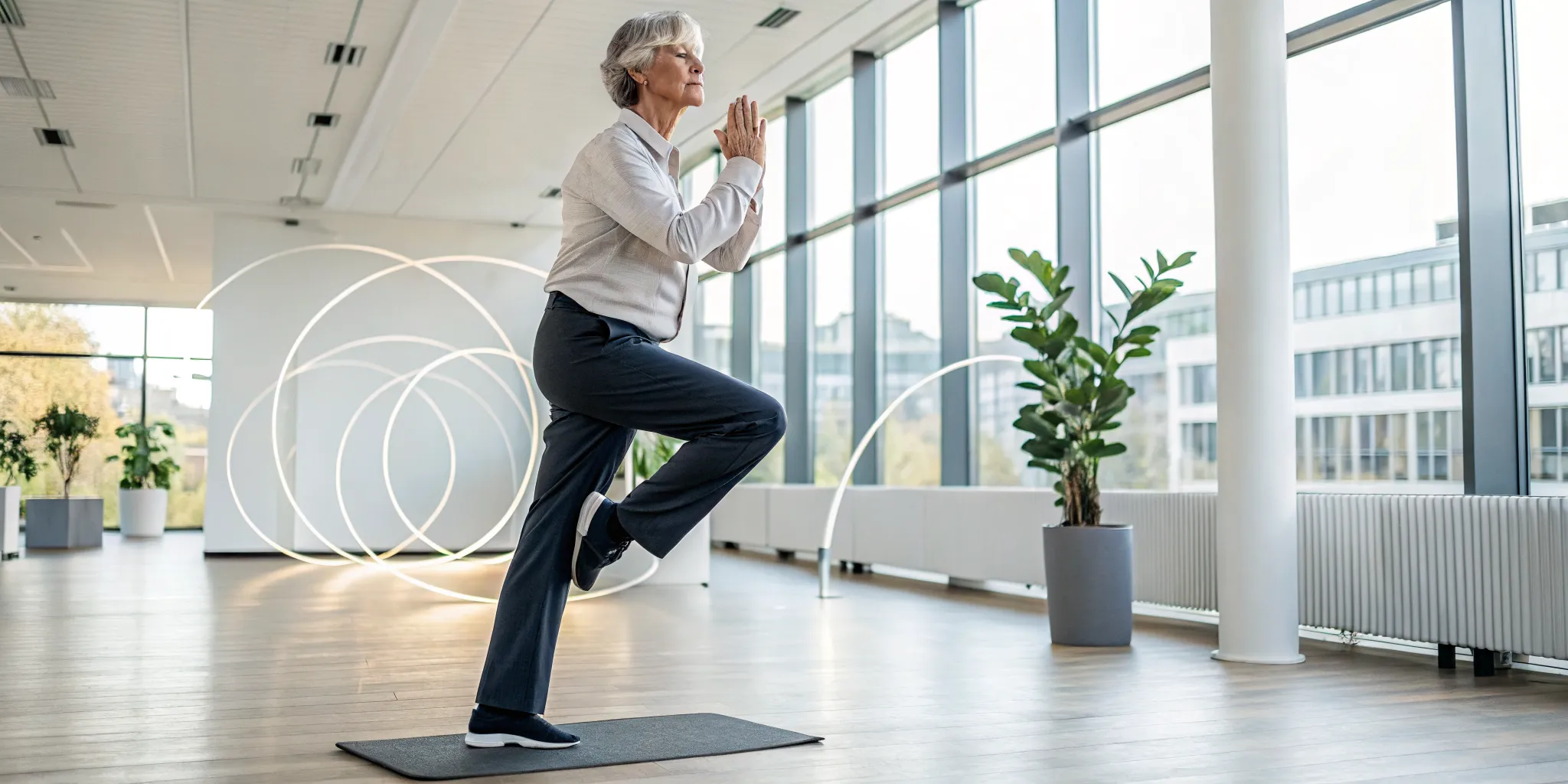 An older adult improving balance and mobility to support functional aging.