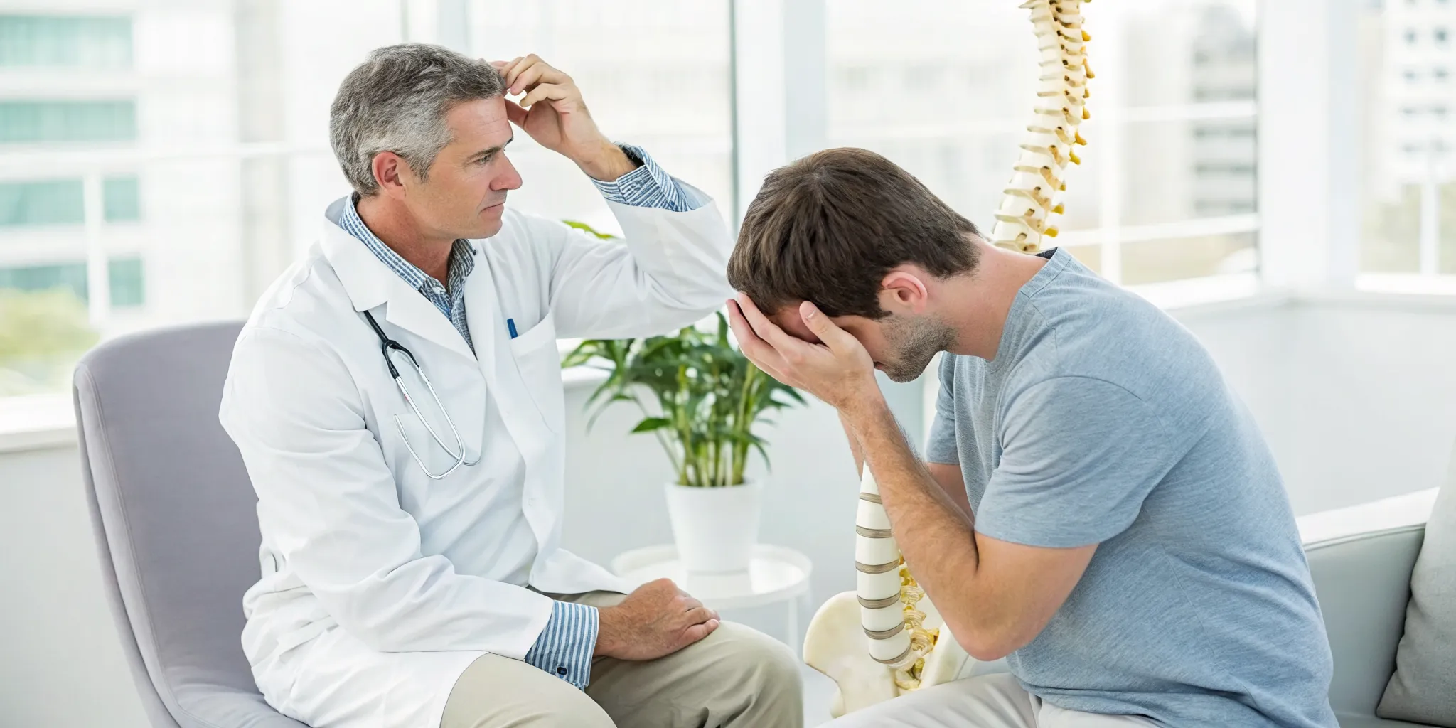 A patient learning how to find a chiropractor for headache relief.