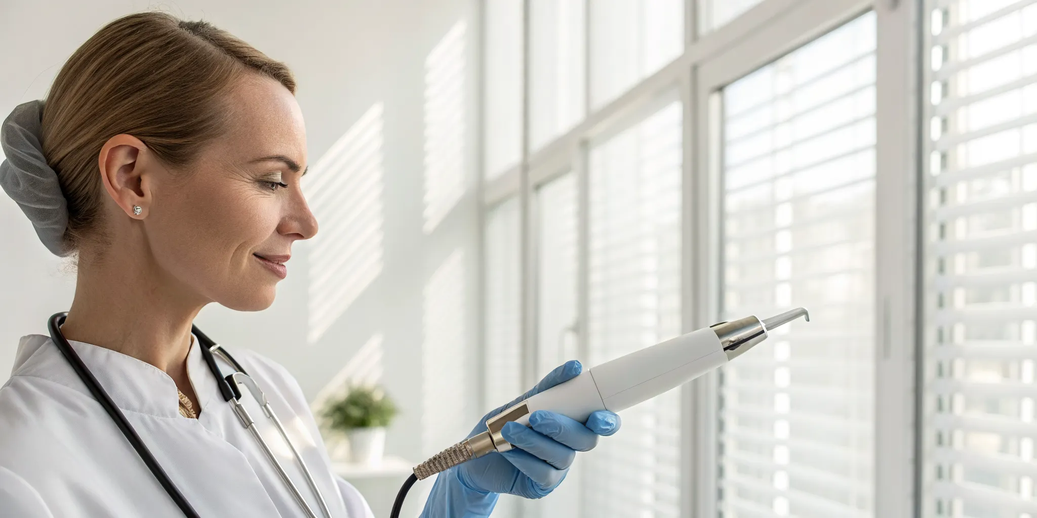 A clinician applies shockwave therapy for scar tissue.