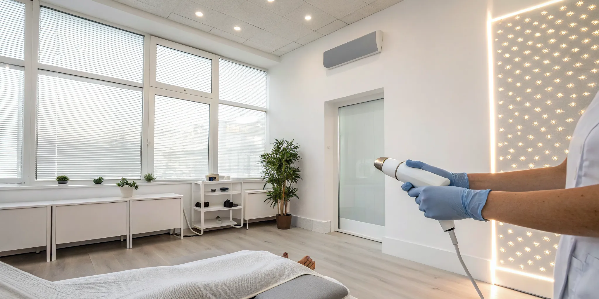 Clinician applying shockwave therapy for inflammation relief.