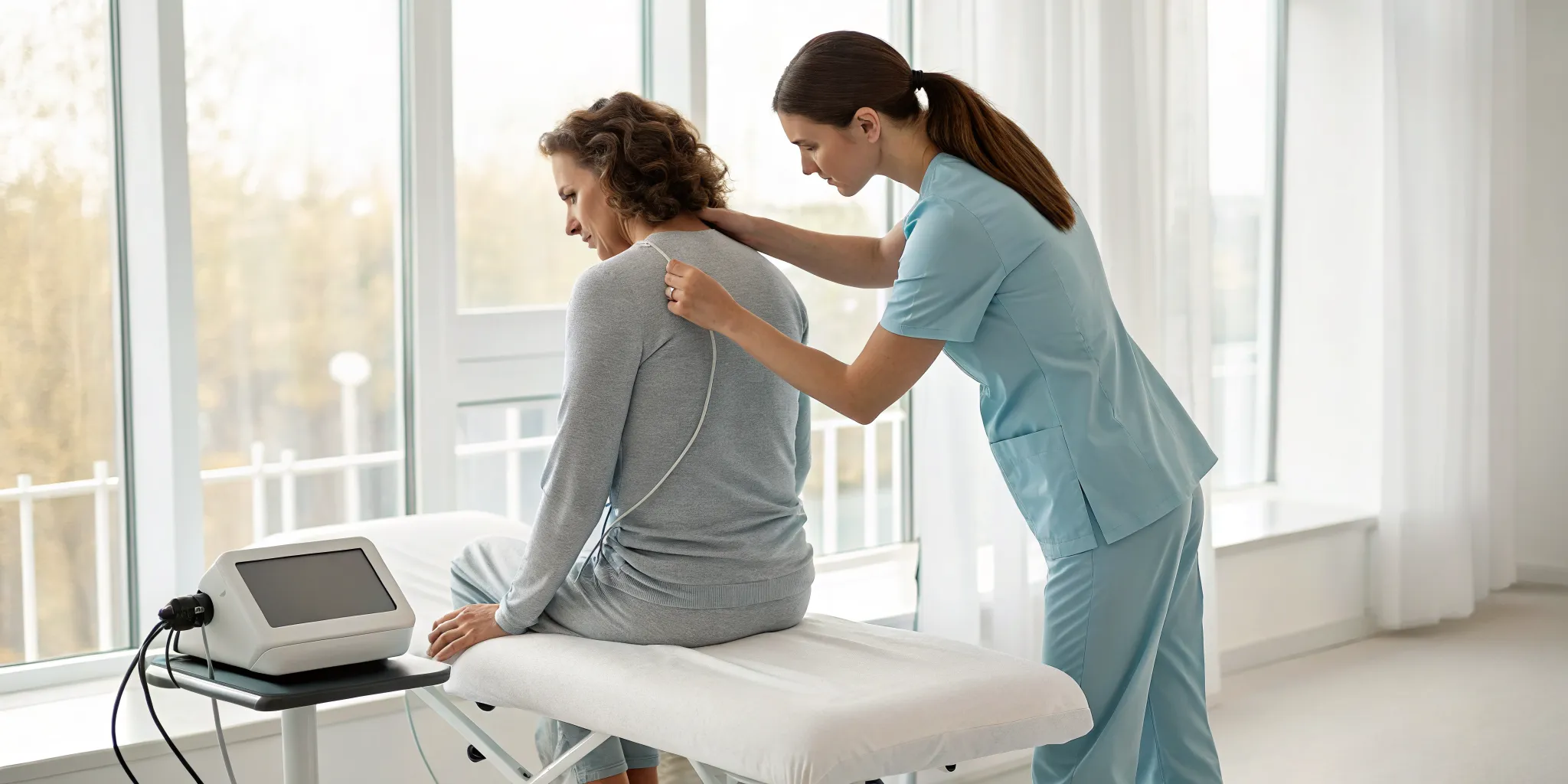 Patient receiving SoftWave therapy for lasting pain relief at a local clinic.