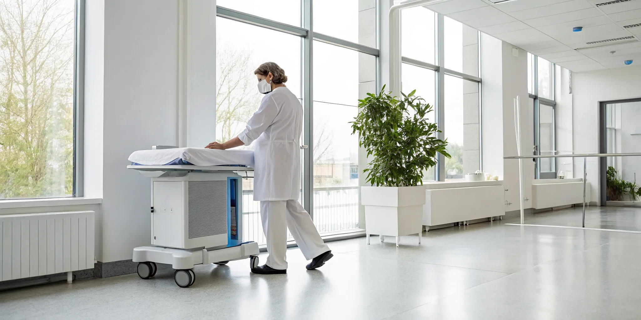 SoftWave therapy provider preparing a treatment room for a patient.