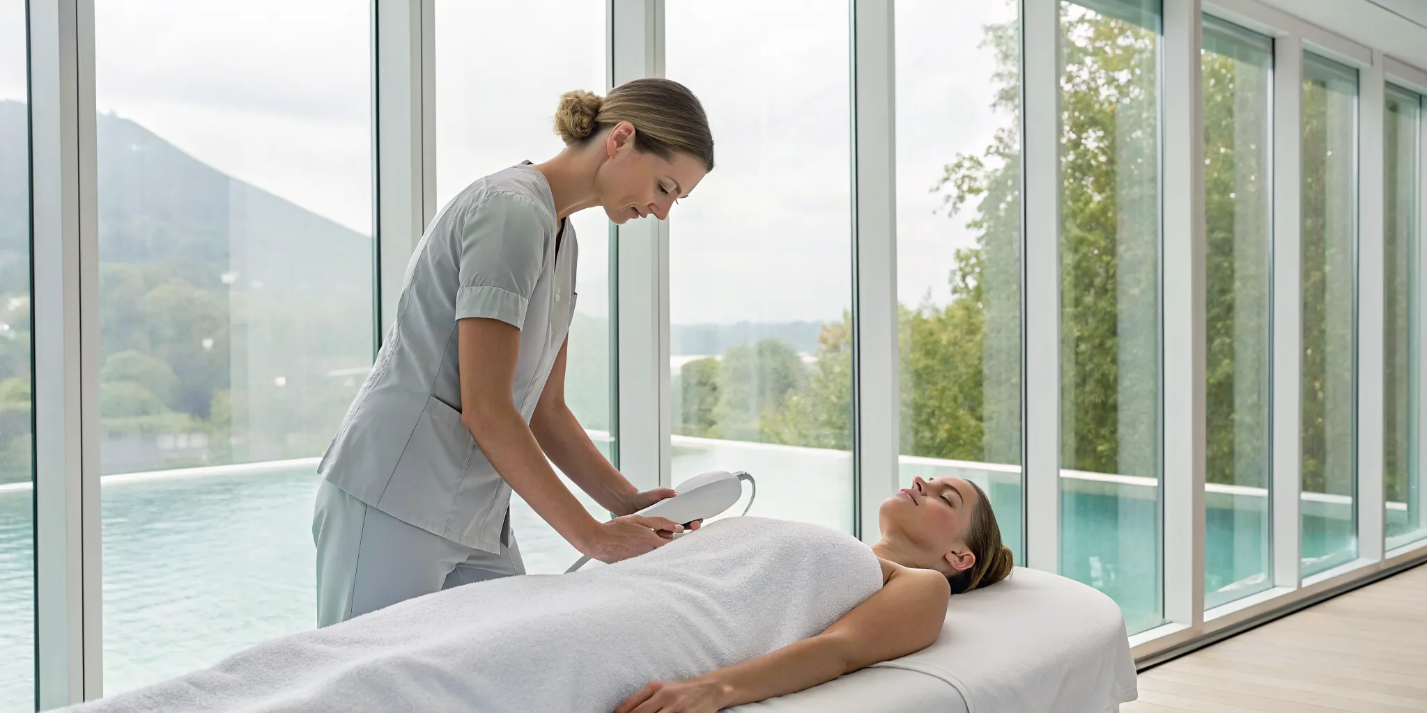 Patient receiving SoftWave TRT for chronic pain during a therapy session.