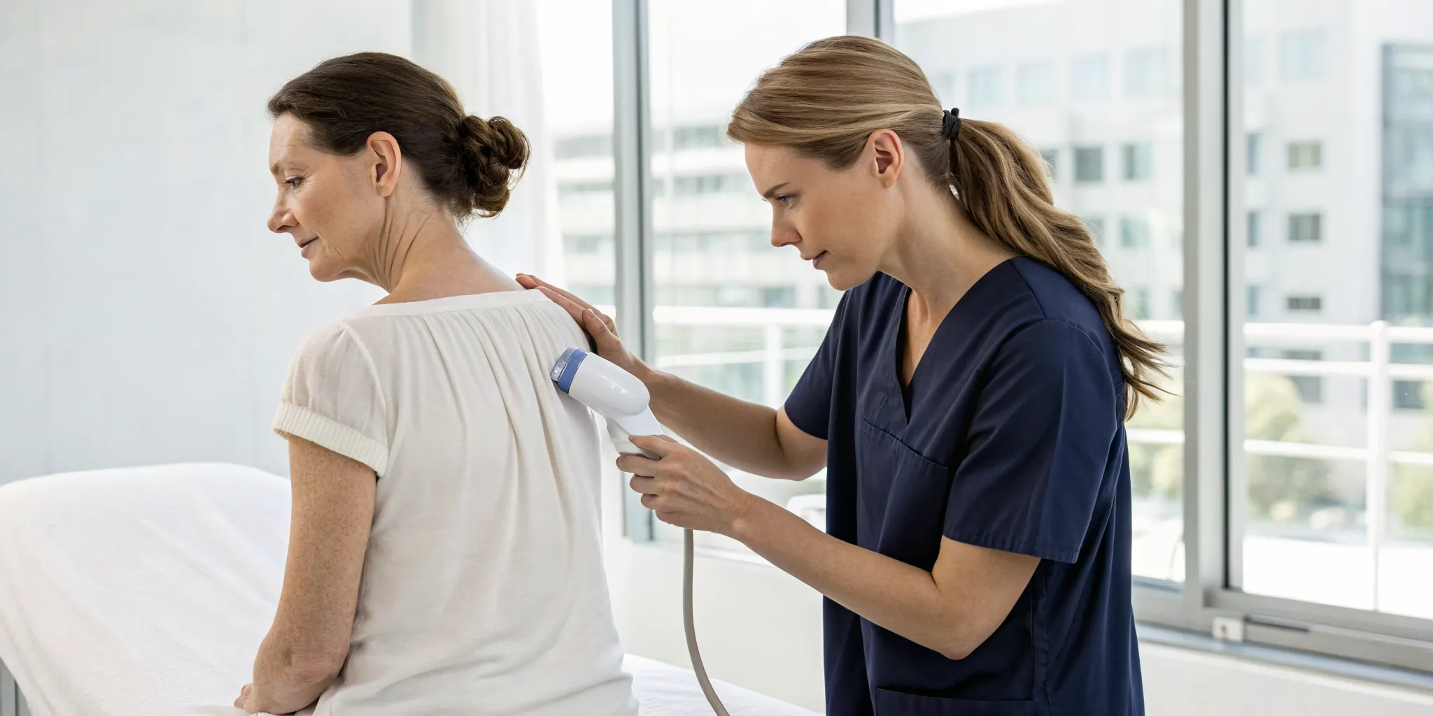 A patient's back receiving SoftWave tissue regeneration therapy.