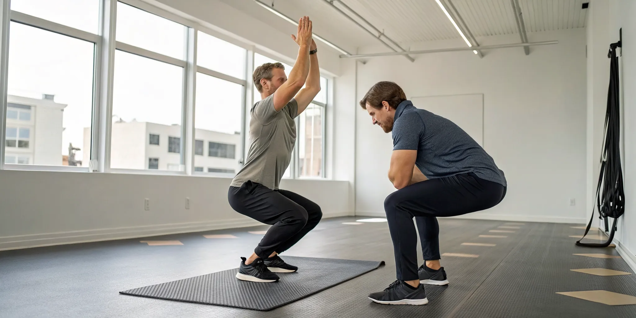 A functional movement specialist assesses a client's movement patterns.