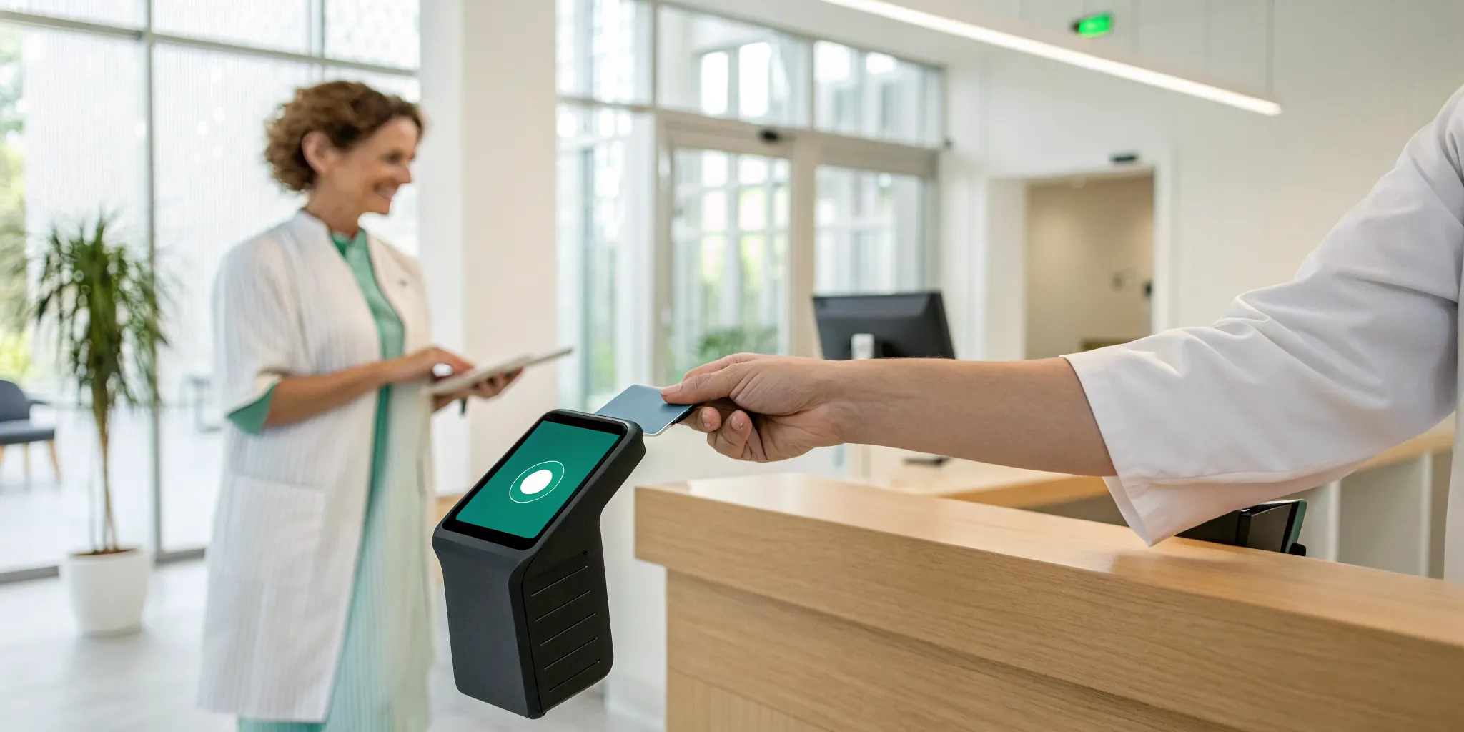 A patient pays a chiropractor that accepts HSA using a health savings card.