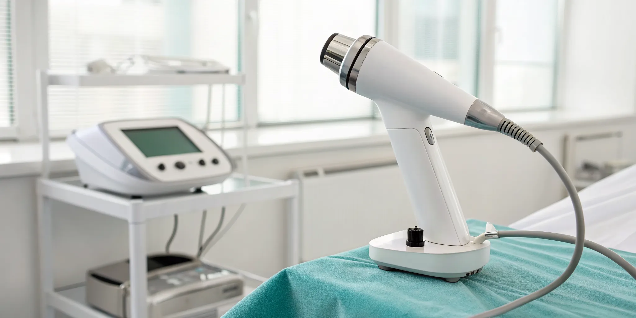 An extracorporeal shockwave therapy device used for treating chronic pain in a clinic.