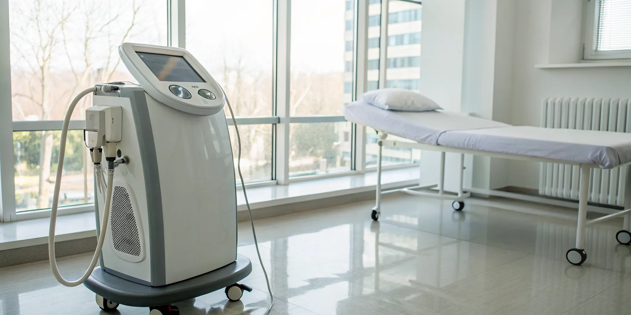 The SoftWave medical device ready for a non-invasive patient therapy session.