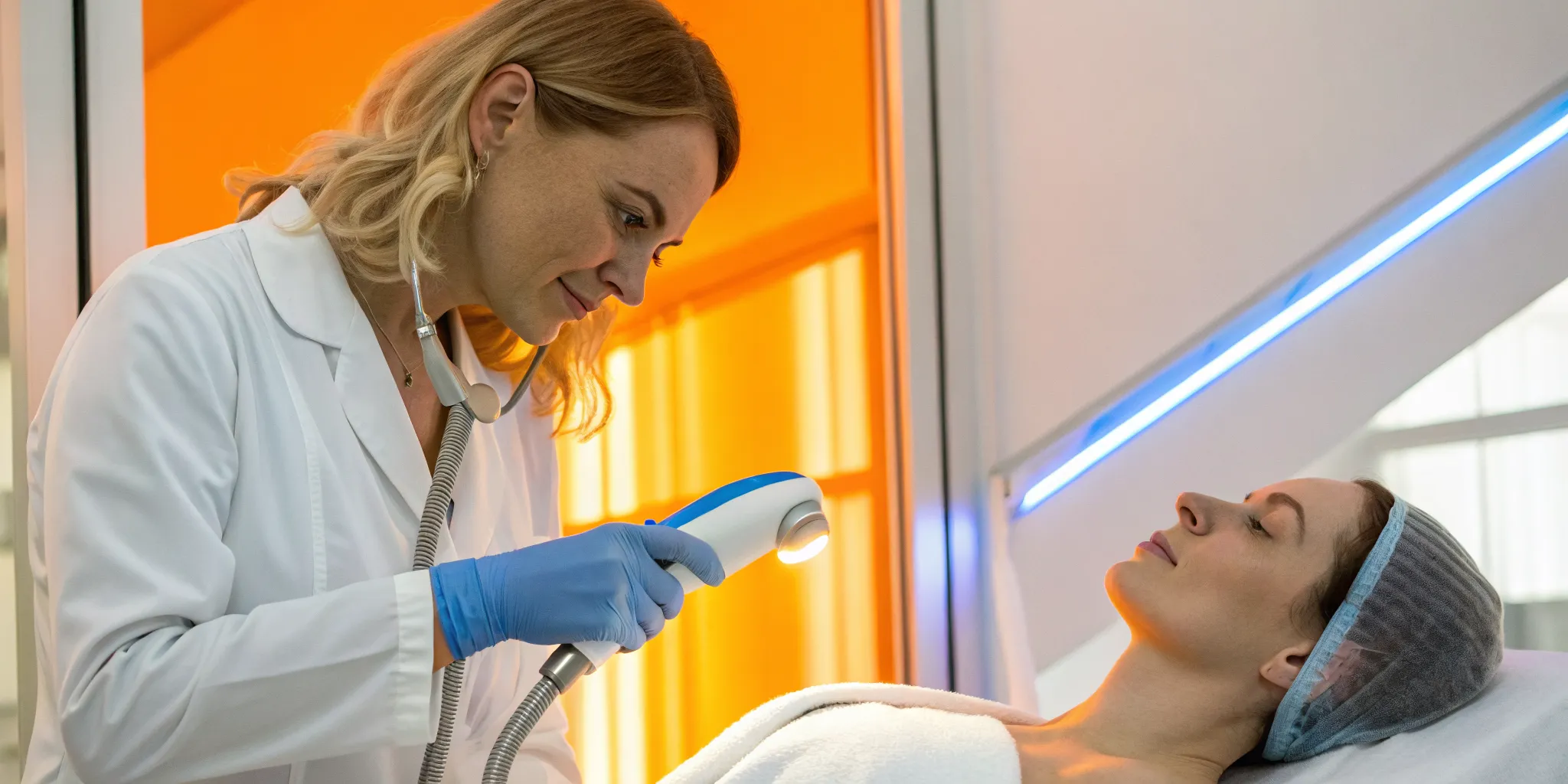 SoftWave vs acoustic wave therapy being compared during a patient's treatment.