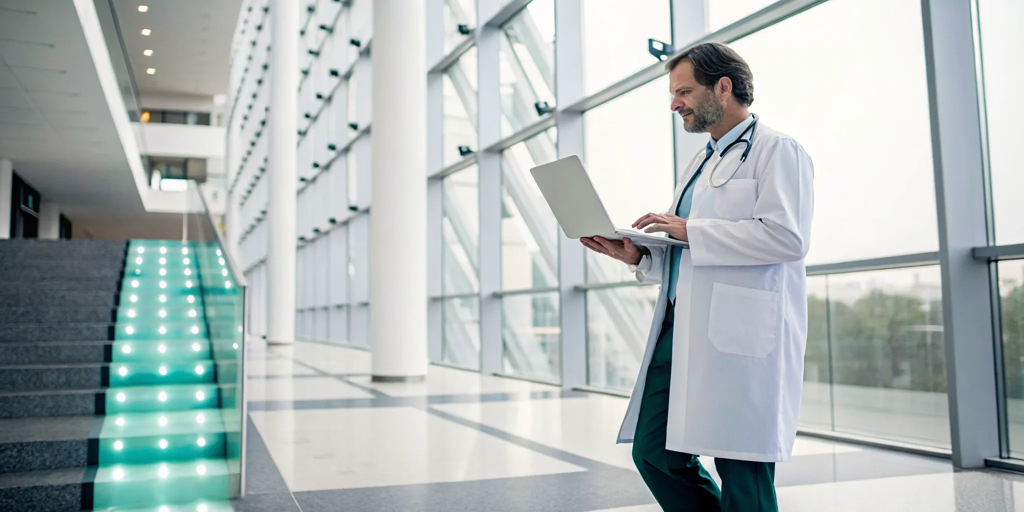 Functional medicine doctor at a laptop checking if a treatment is FSA eligible.