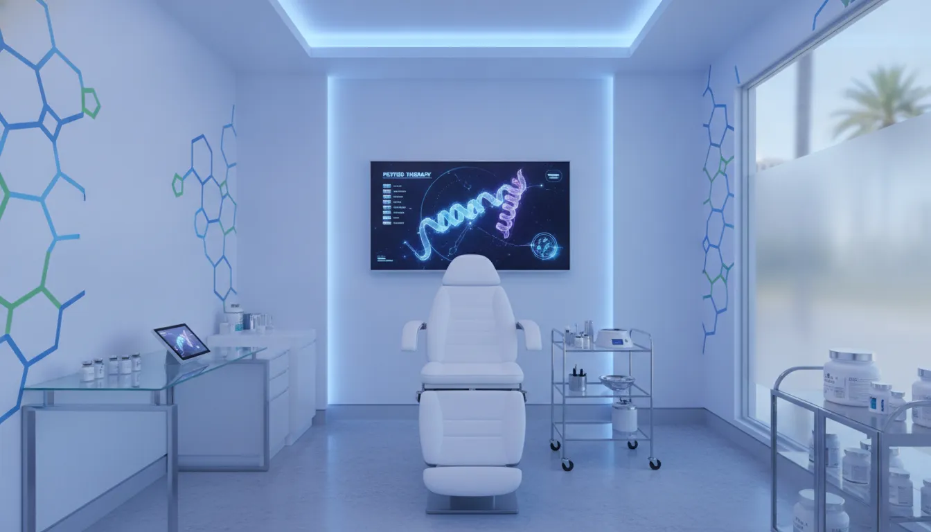 Peptide therapy treatment room at Ascend Functional Health in Tampa with molecular visualization