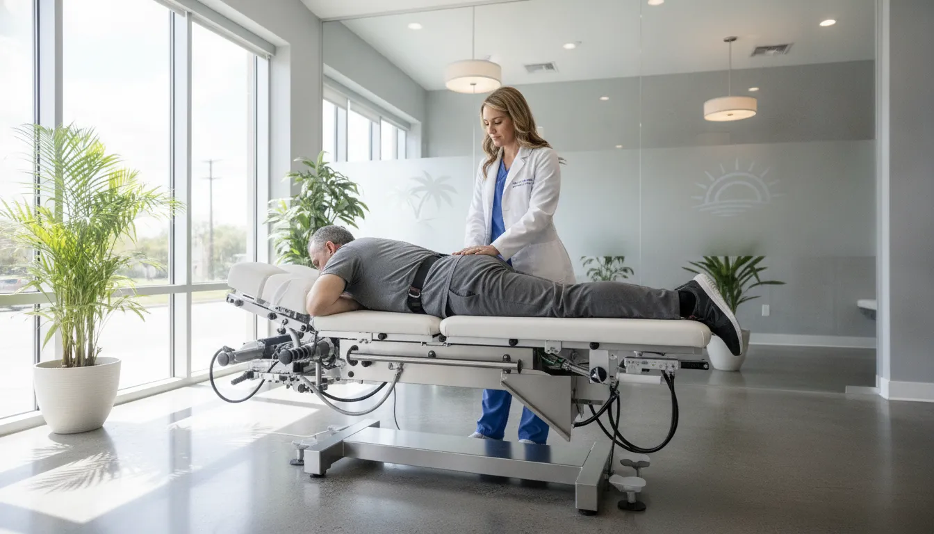 Patient receiving spinal decompression therapy in a modern Tampa clinic