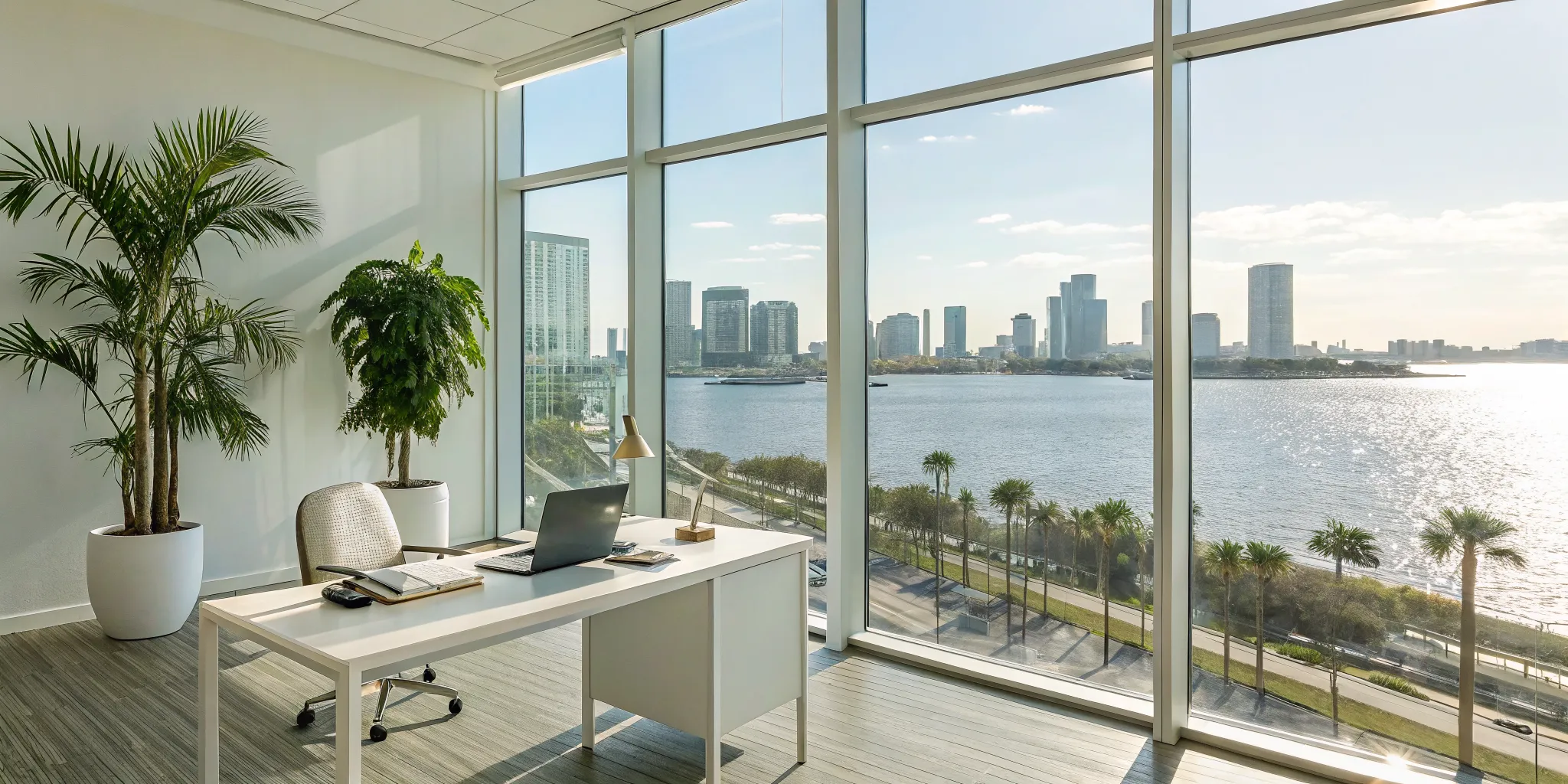 A functional medicine consultation office overlooking downtown Tampa.