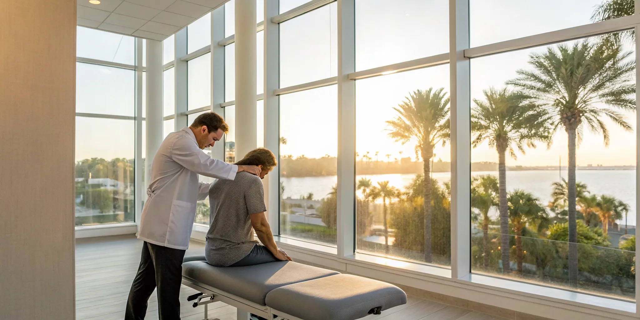 Best chiropractor for neck pain in Tampa, FL, treating a patient in a clinic.