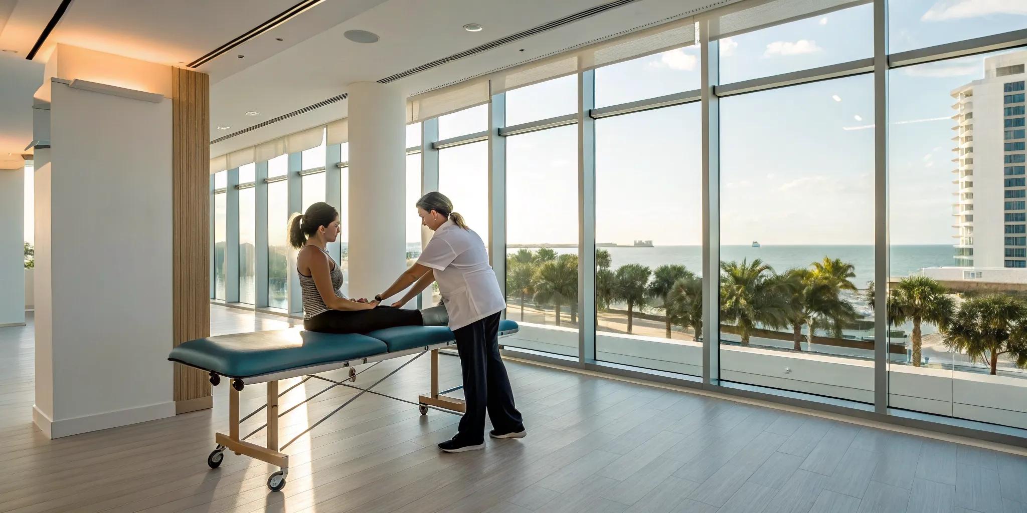 Woman in Tampa receiving non-surgical treatment for chronic back pain.