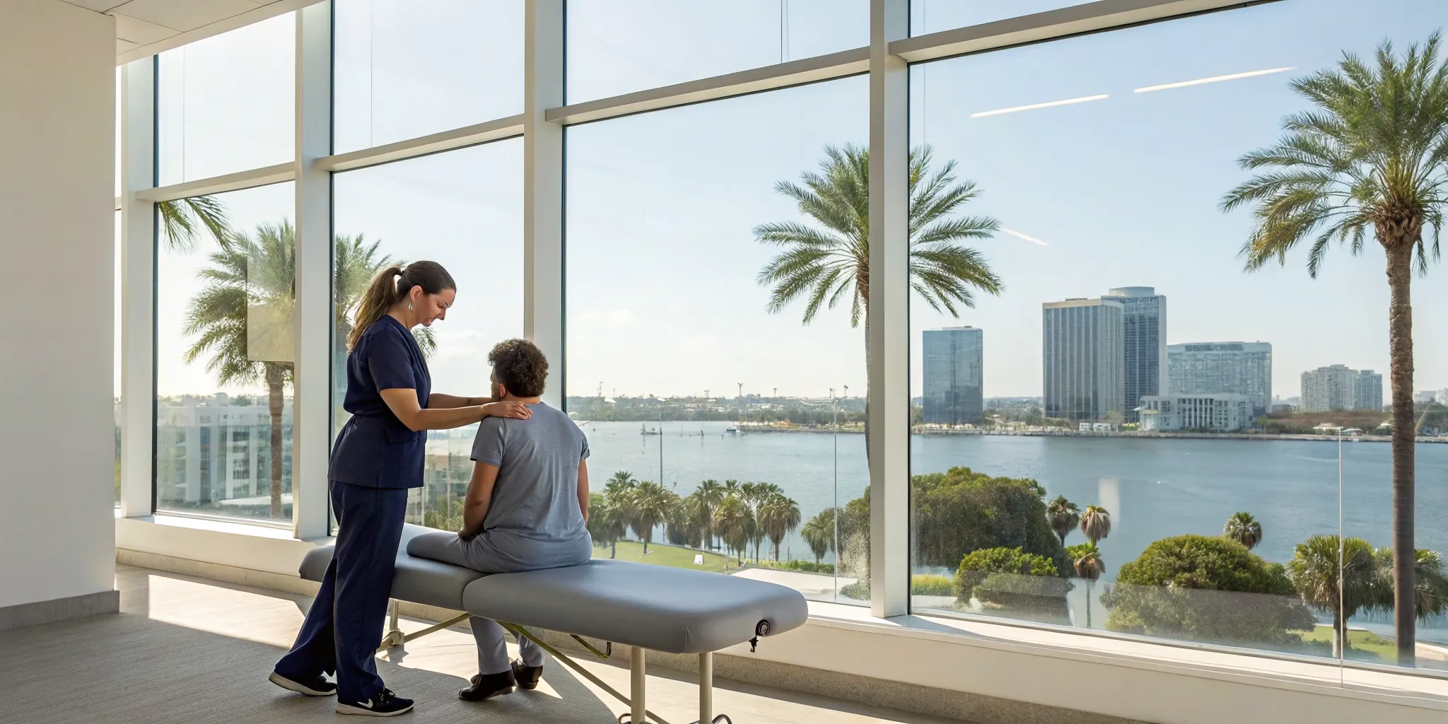 Doctor examines a patient for non-surgical herniated disc treatment in Tampa.