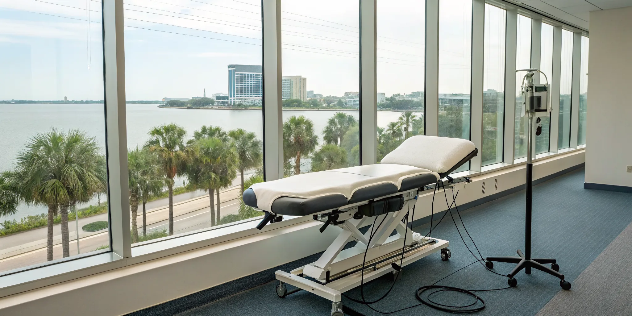 Spinal decompression table in a Tampa clinic for herniated disc treatment.
