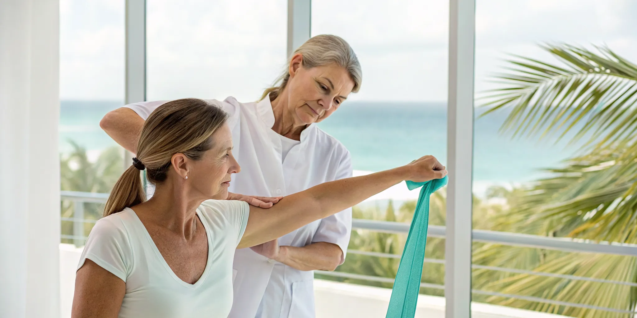 A woman receives manual therapy for shoulder pain treatment without injections in Tampa.