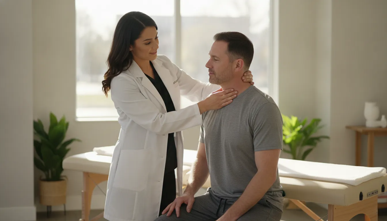 A chiropractor consulting with a patient in a bright Tampa wellness clinic