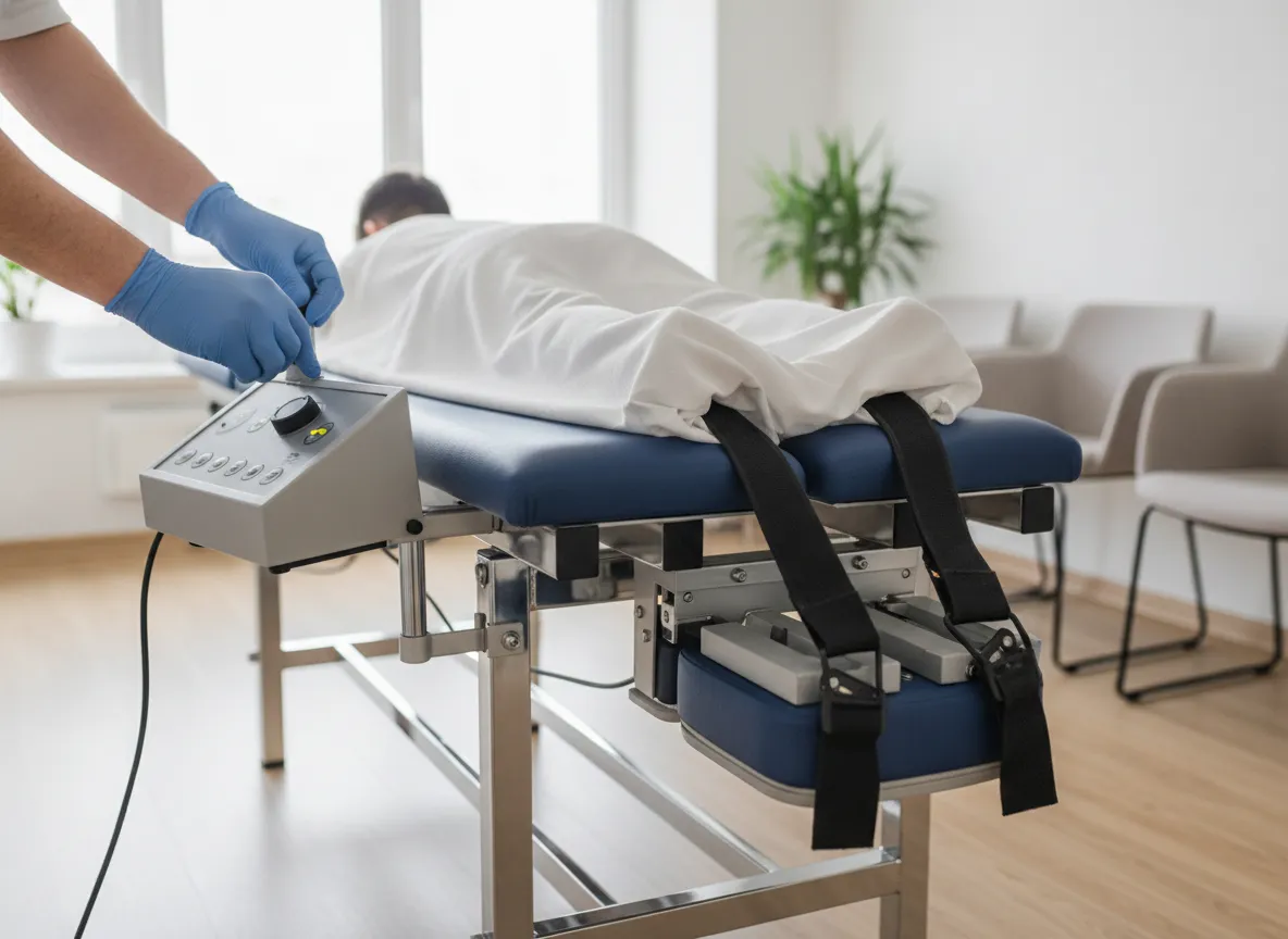 Patient lying comfortably on a spinal decompression traction table at Ascend Functional Health in Tampa