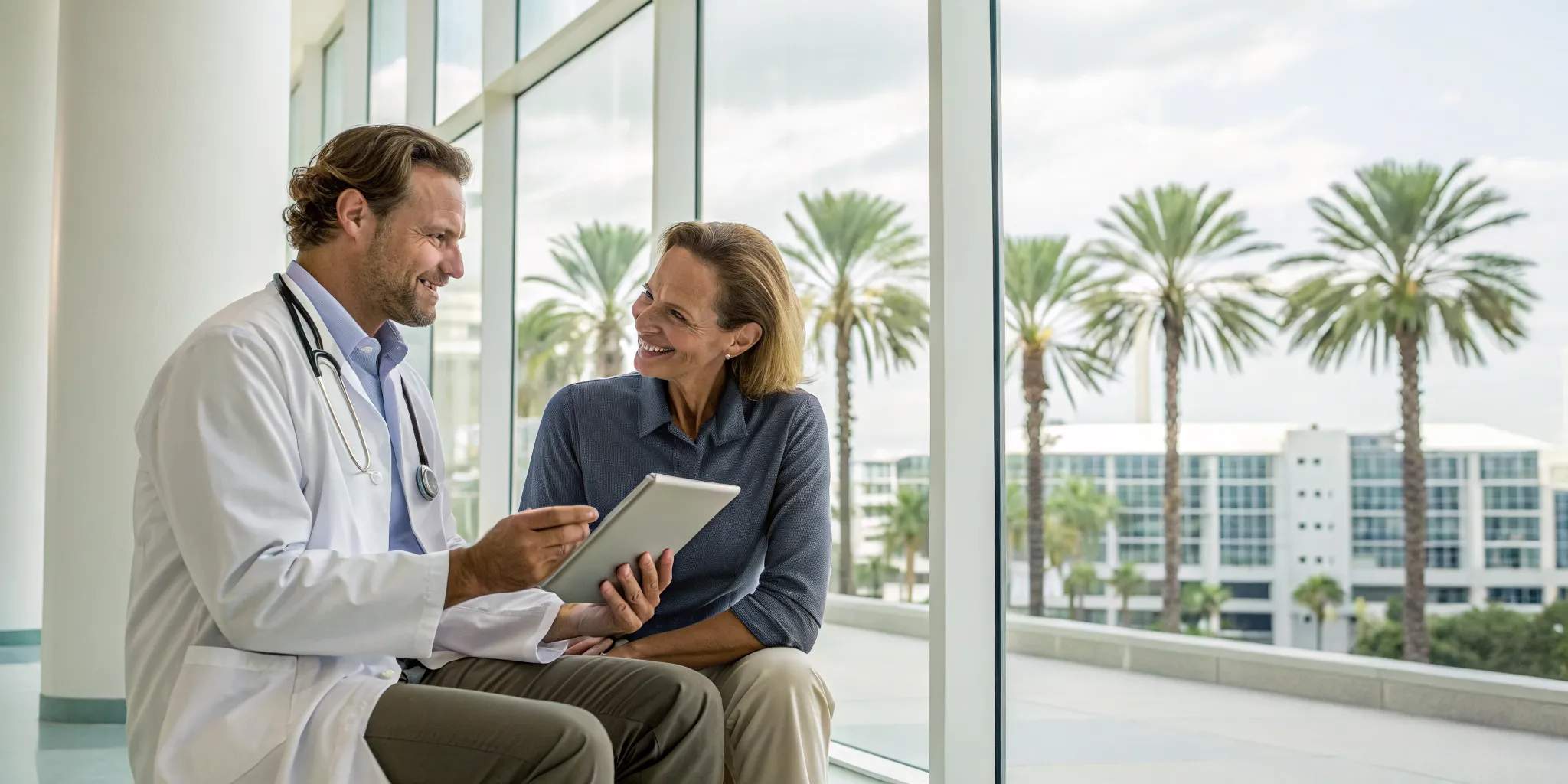 Doctor discussing hormone replacement therapy with a patient in Tampa.