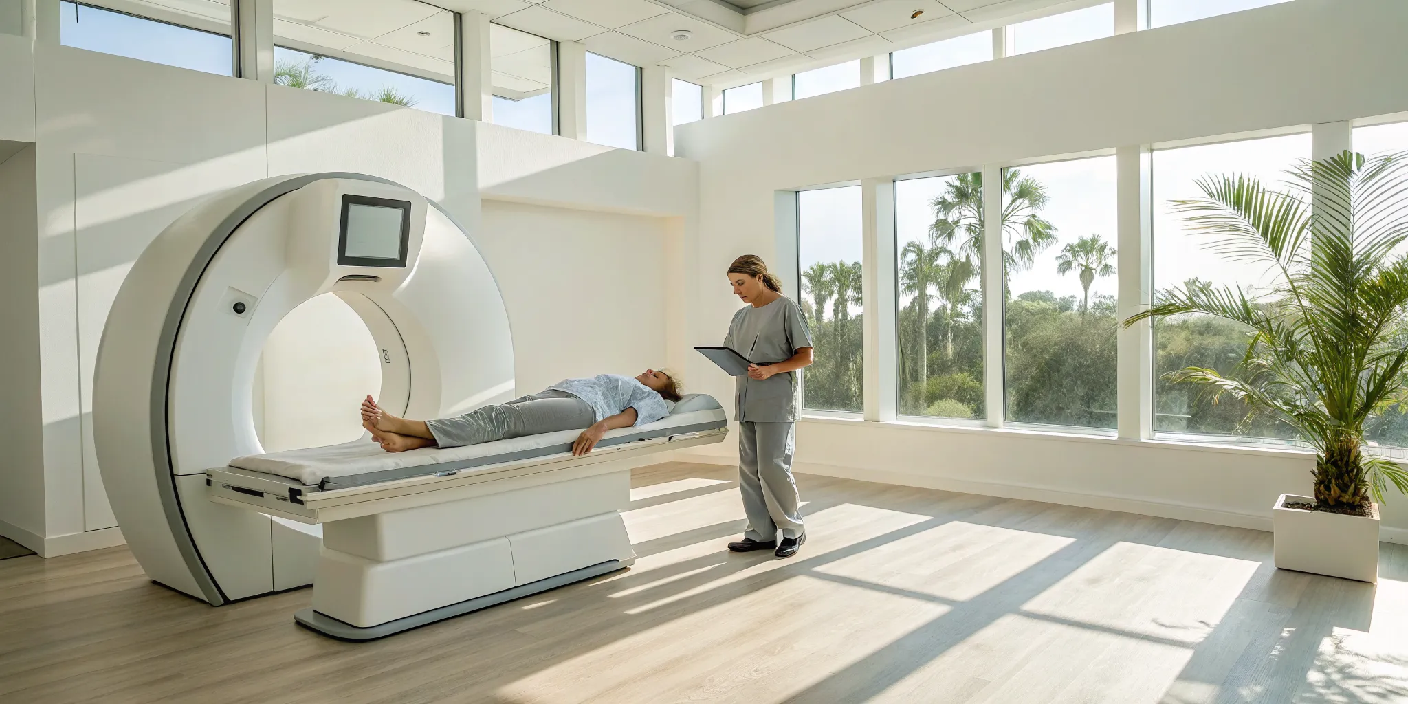 Patient getting a DEXA scan in Tampa before starting a weight loss program.