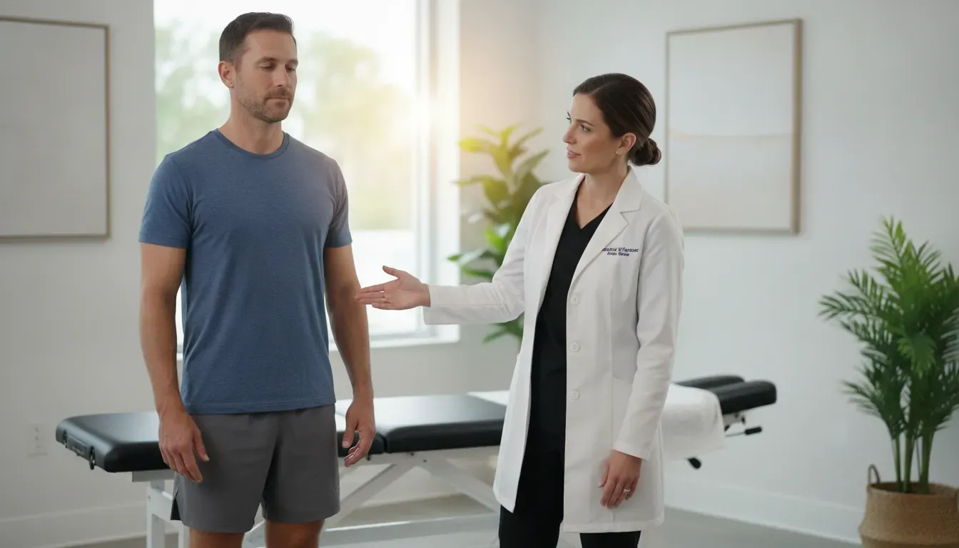 Wesley Chapel chiropractor guiding a patient through a movement assessment