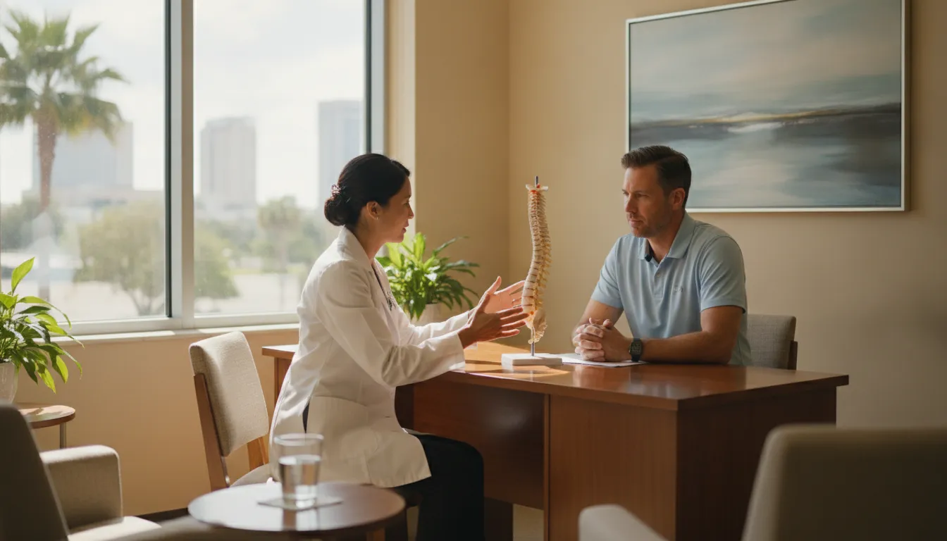 Clinician discussing a personalized spinal care plan with a patient