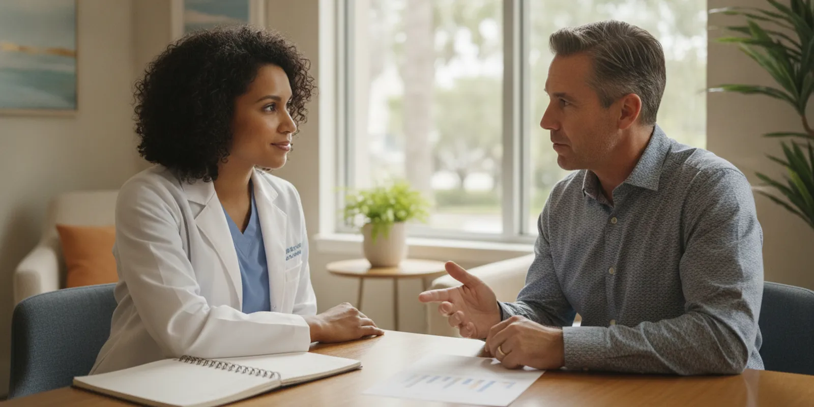 Gut health consultation with a clinician and adult patient