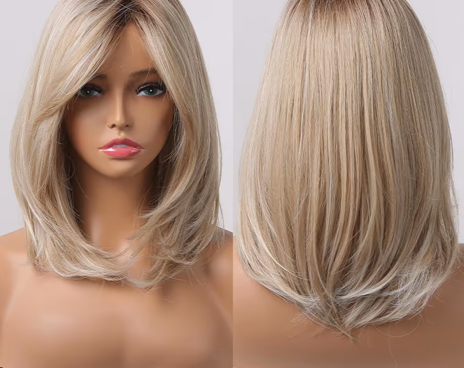 Perücke mit professionellem Styling und Färbung – Vorder- und Rückansicht