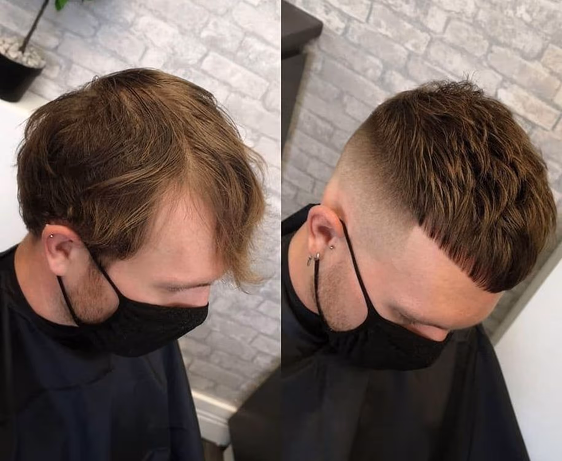 Vorher–Nachher Herrenhaarschnitt mit modernem Fade