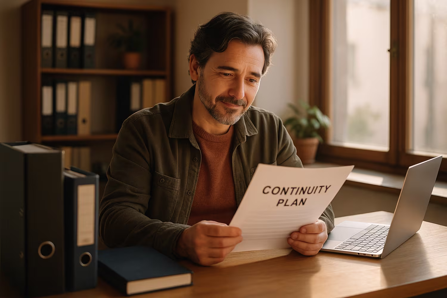 Owner reviewing business continuity plan