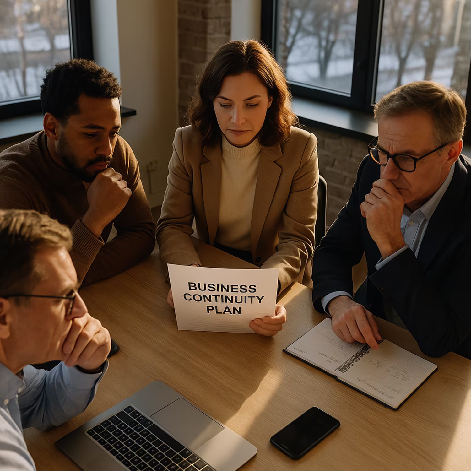 Team reviewing business continuity plan