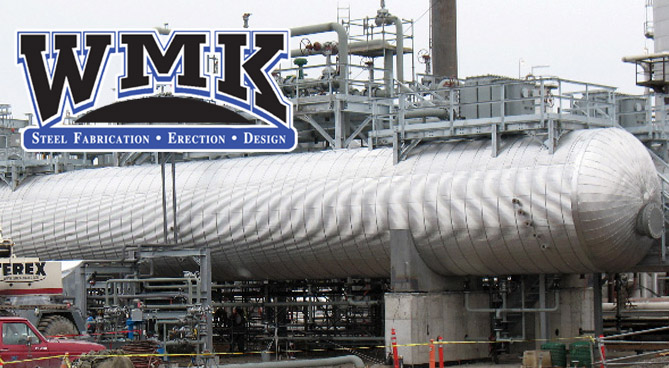 WMK Steel Fabrication Erection Design company logo with industrial facility background