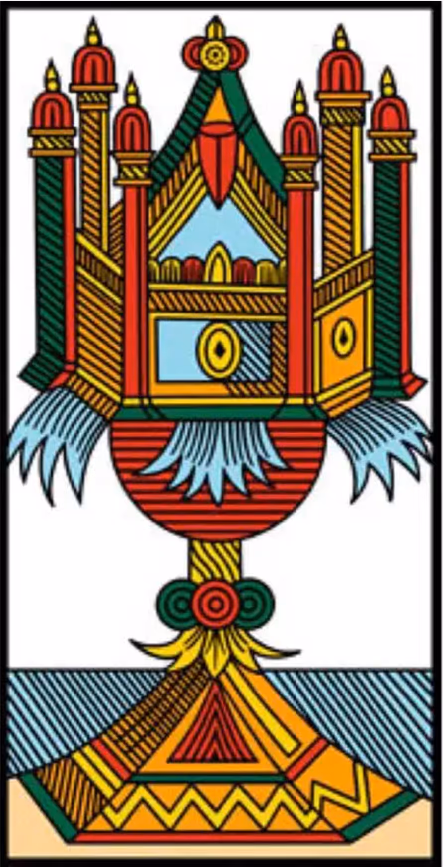 Ace of Cups tarot card, Thoth deck: a blue cup with the base of a lotus flower.
