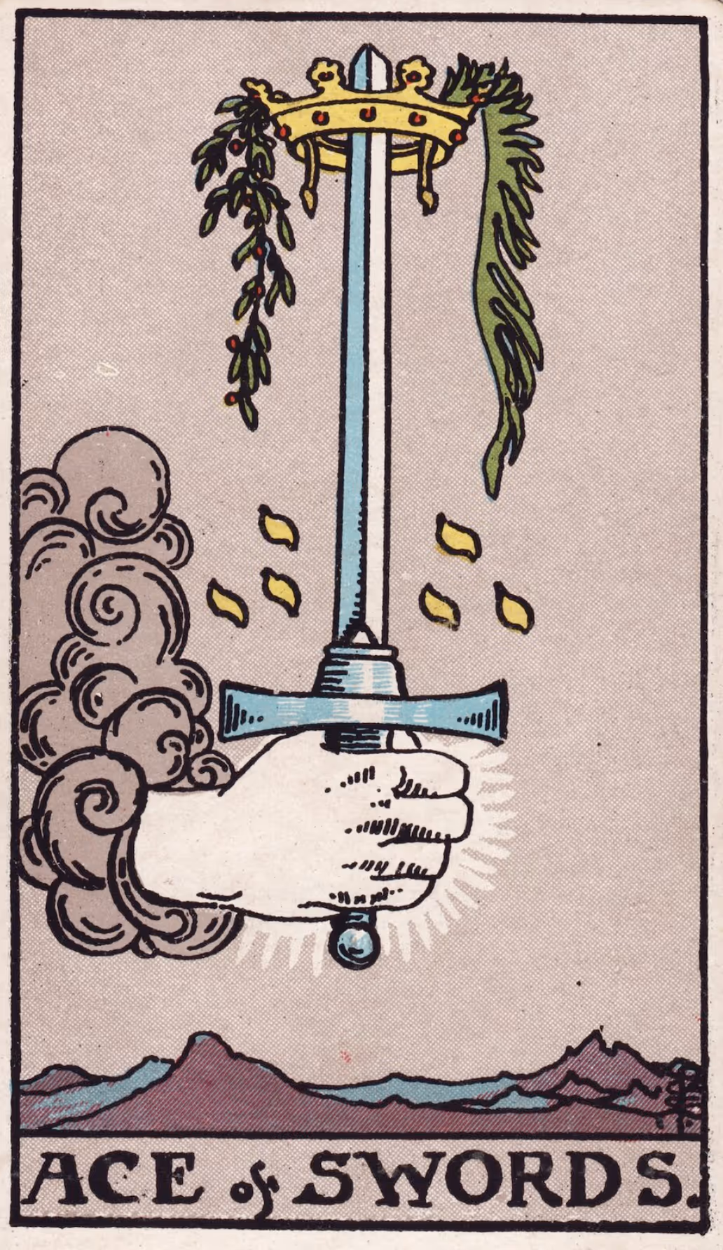 The Ace of Swords tarot card from the Rider deck