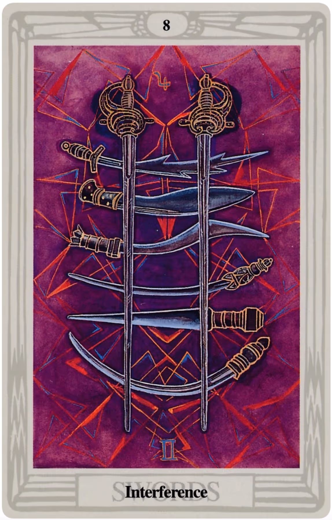 The Eight of Swords tarot card from the Rider deck