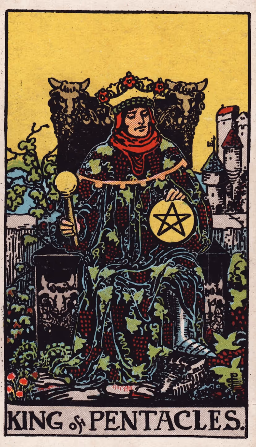 King and Prince of Disks tarot card from the Rider deck