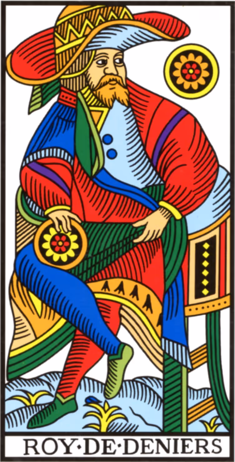 King and Prince of Disks tarot card, Marseille deck: a unique King.