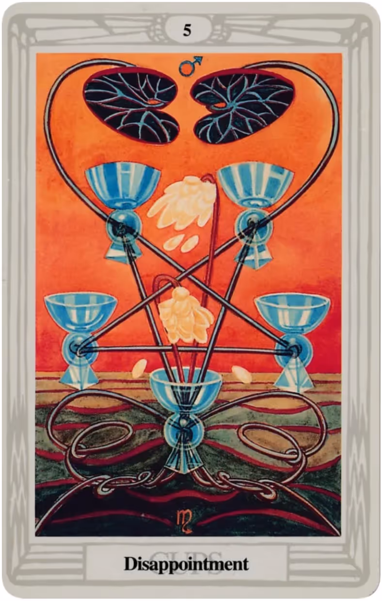 The Five of Cups tarot card from the Thoth deck