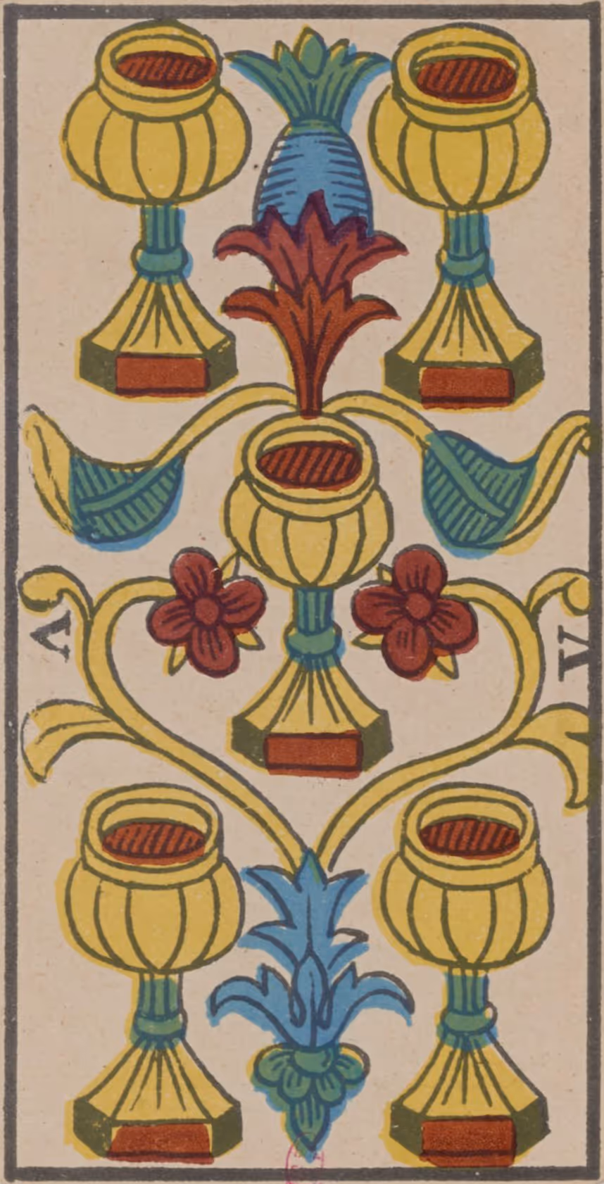 The Five of Cups tarot card from the Thoth deck
